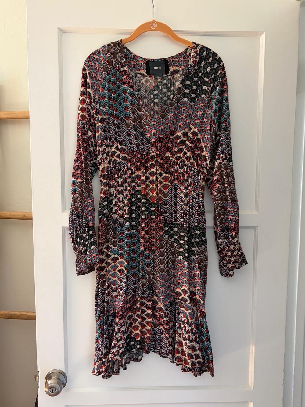 Maeve Multicolor Patterned V-Neck Long Sleeve Dress